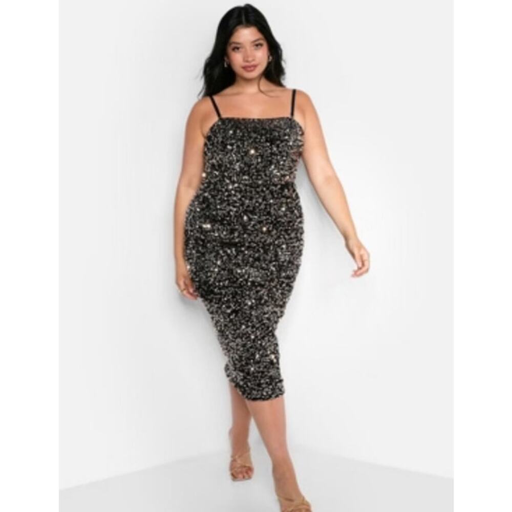 Rebdolls Womens Soraya Sequin Midi Bodycon Dress M Black Cocktail Party Holiday